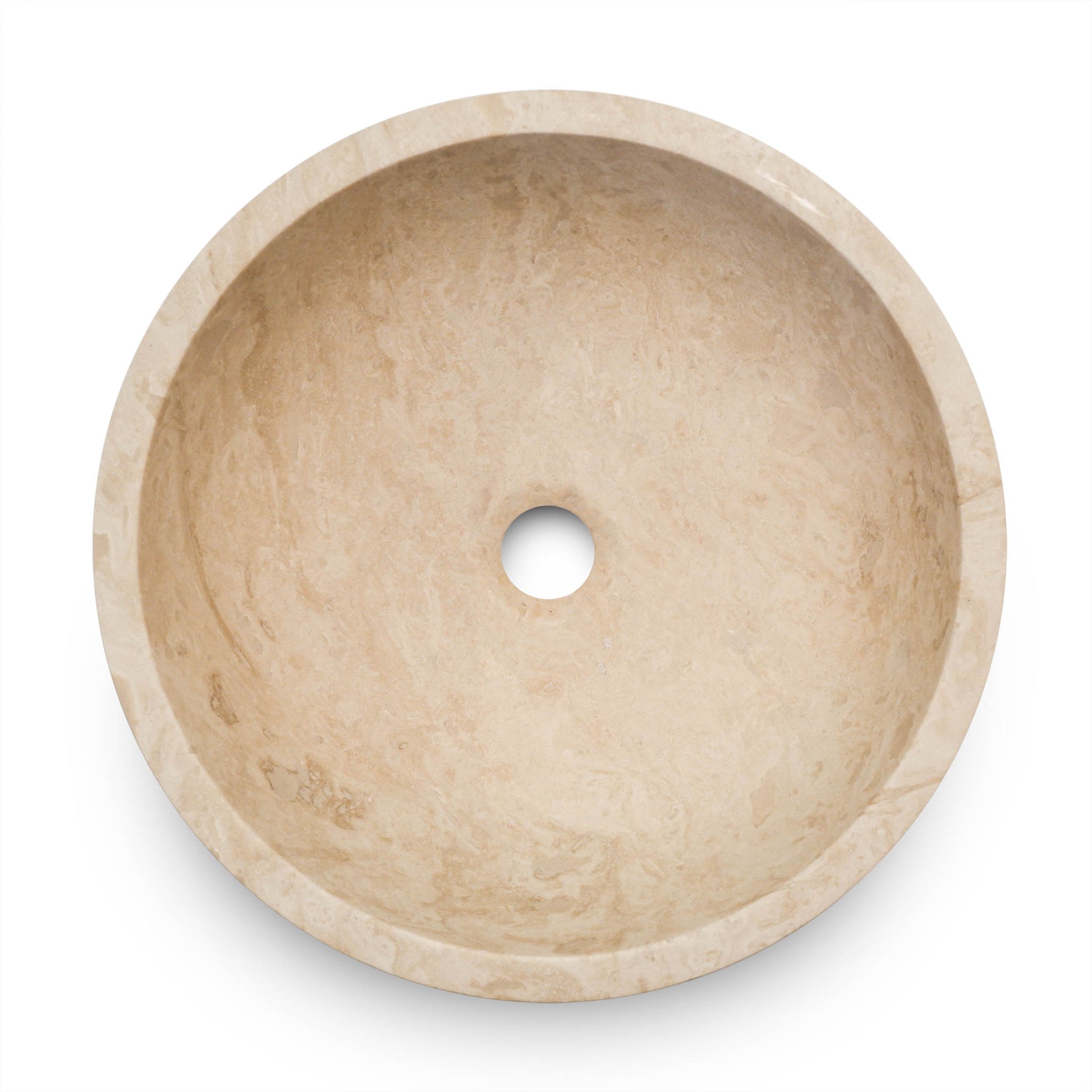 lavabo tondo per bagno da appoggio in travertino chiaro vista superiore 42x42x15 cm Stone Art