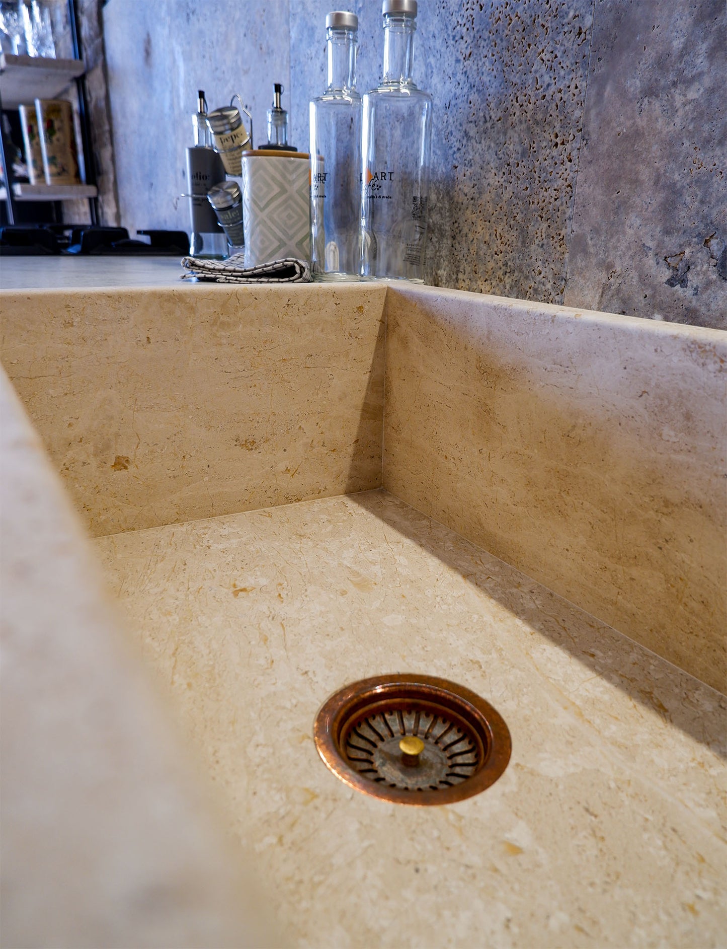 lavello cucina incasso vasca singola in pietra marmo bianco di orosei 74x44x21 cm | stone art