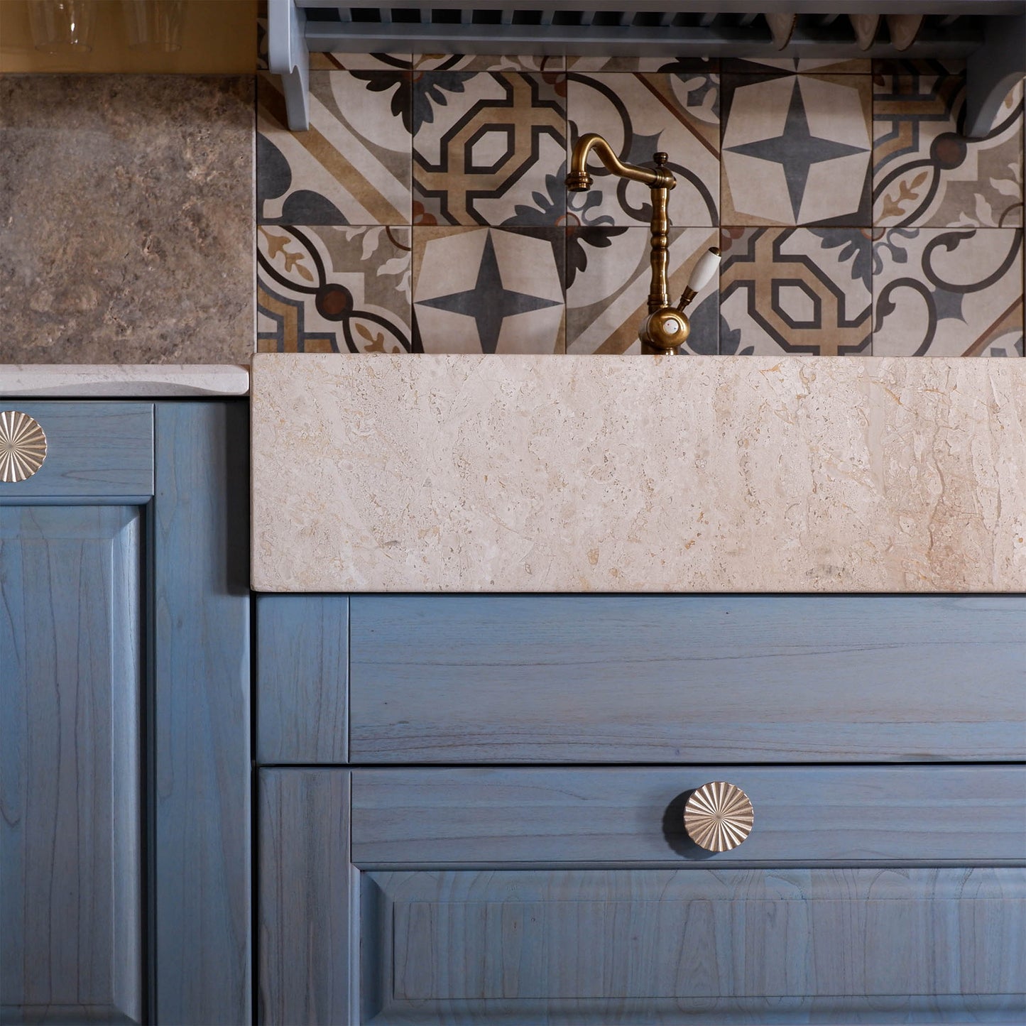 Lavello Cucina doppia vasca in Pietra Marmo Bianco di Orosei 90x65x23 cm | Stone Art