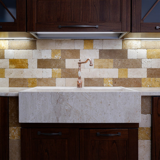 Lavello Cucina in Pietra naturale Marmo Bianco di Orosei 90x65 cm | Stone Art