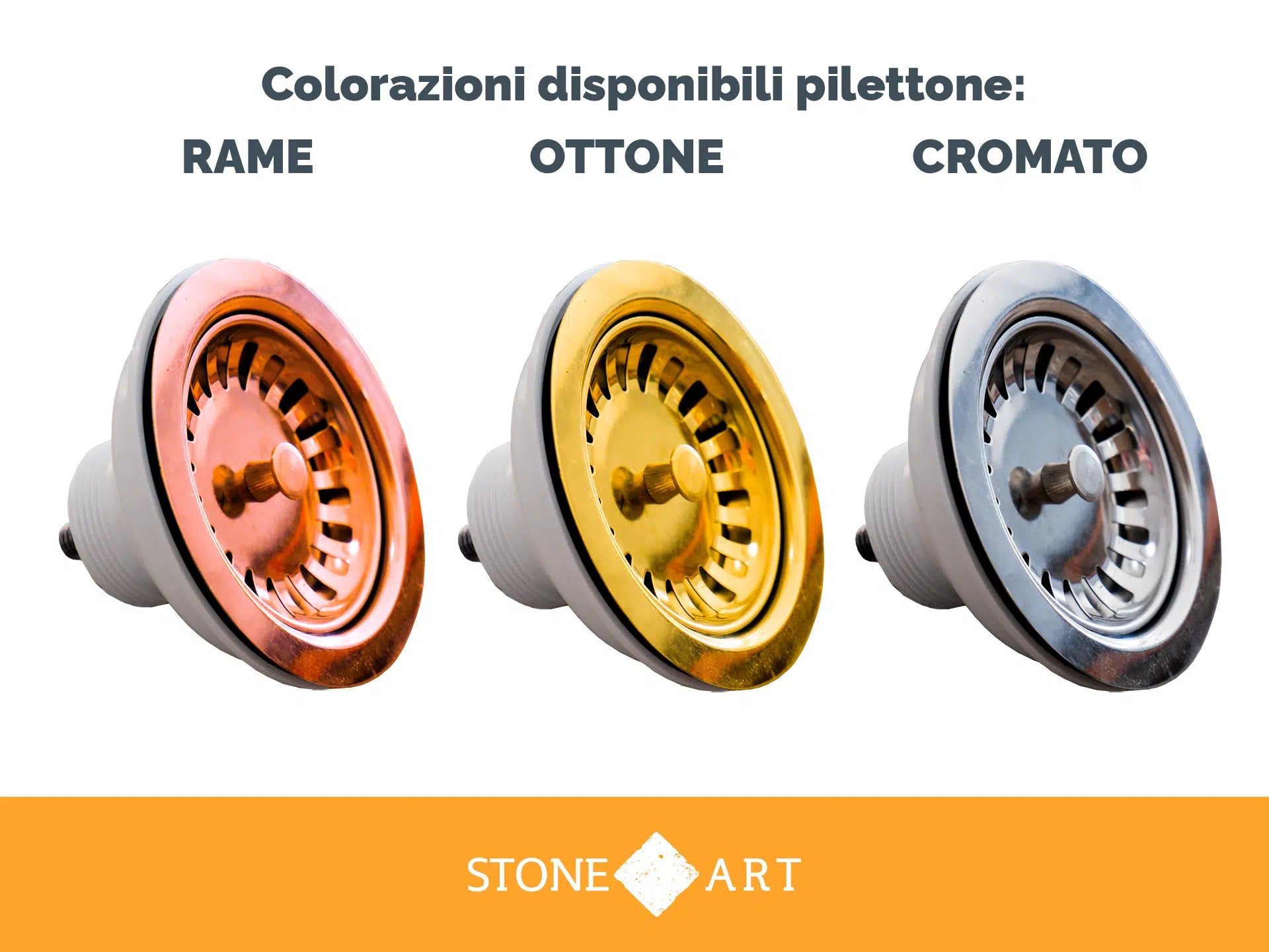 Colorazioni disponibili del pilettone in dotazione con il lavello in pietra naturale stone art