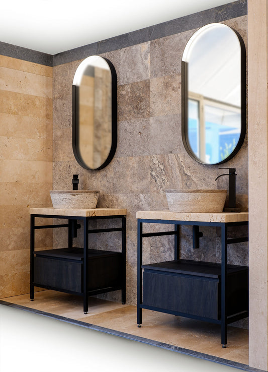 mobile per bagno stile moderno con elementi in pietra naturale travertino 