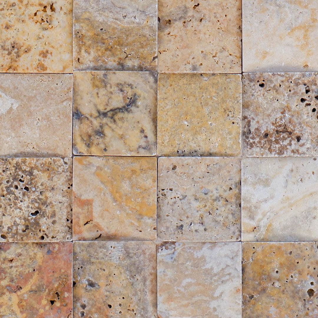 Piastrelle Mosaico Ondulato su rete Pietra Travertino Autunno 5x5 cm | Stone Art