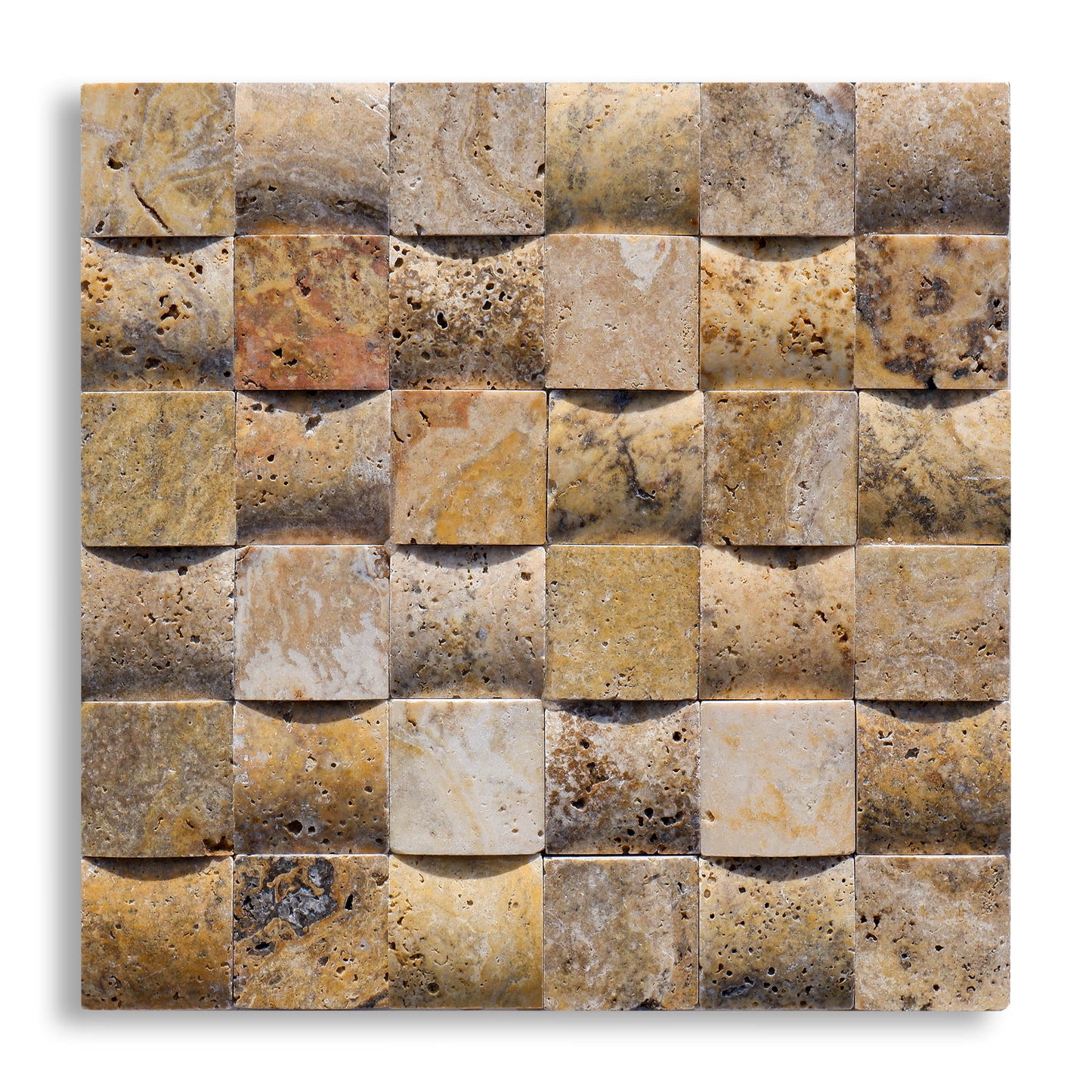 Piastrelle Mosaico Ondulato su rete Pietra Travertino Autunno 5x5 cm | Stone Art