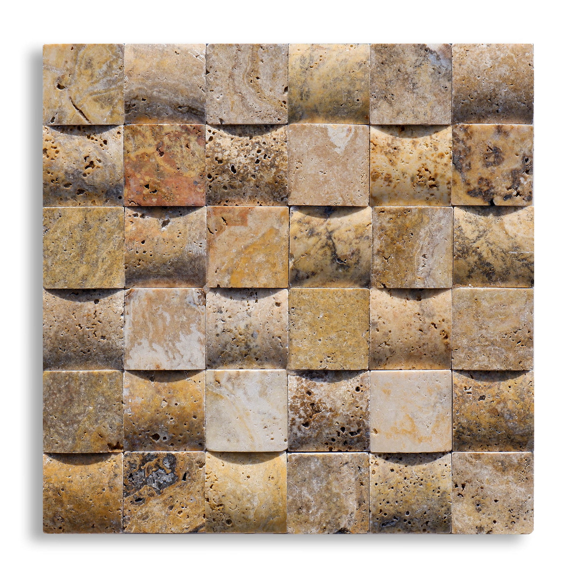 Piastrelle Mosaico Ondulato su rete Pietra Travertino Autunno 5x5 cm | Stone Art