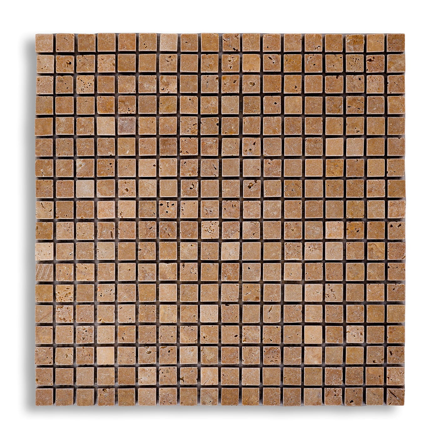 Piastrelle Mosaico su rete Pietra Travertino Noce 1x1,5x1,5 cm | Stone Art