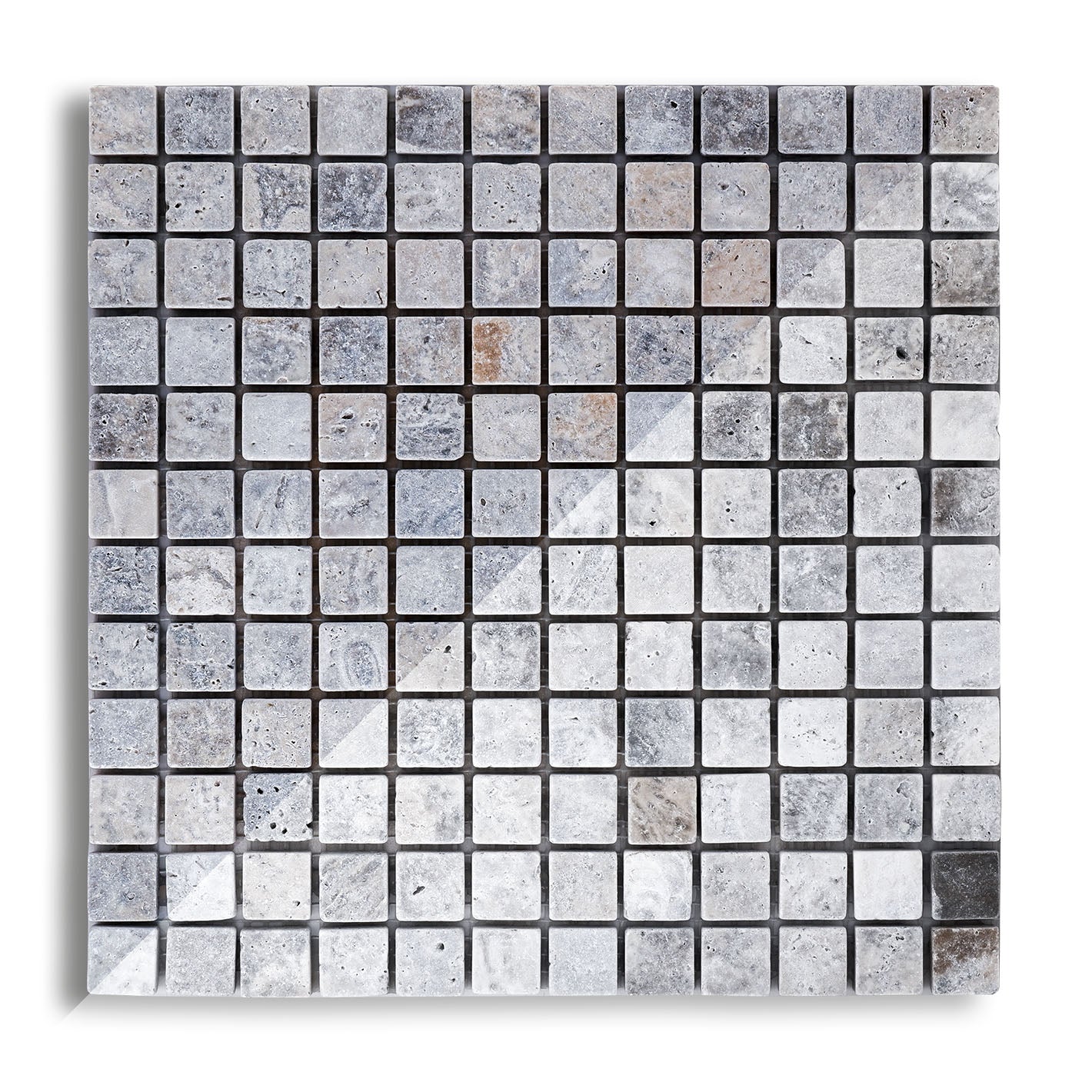 mosaico parete pavimento quadro pietra naturale tessera quadrata travertino grigio silver