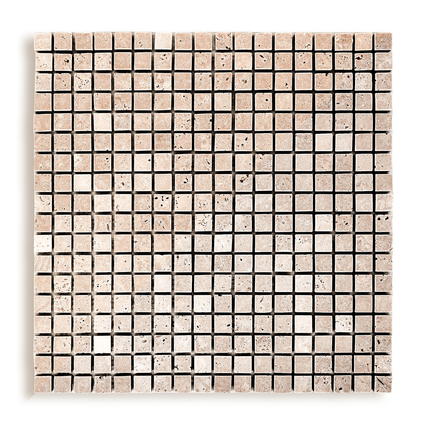 Piastrelle Mosaico su rete Pietra Travertino Chiaro Light 1x1,5x1,5 cm (1 foglio)