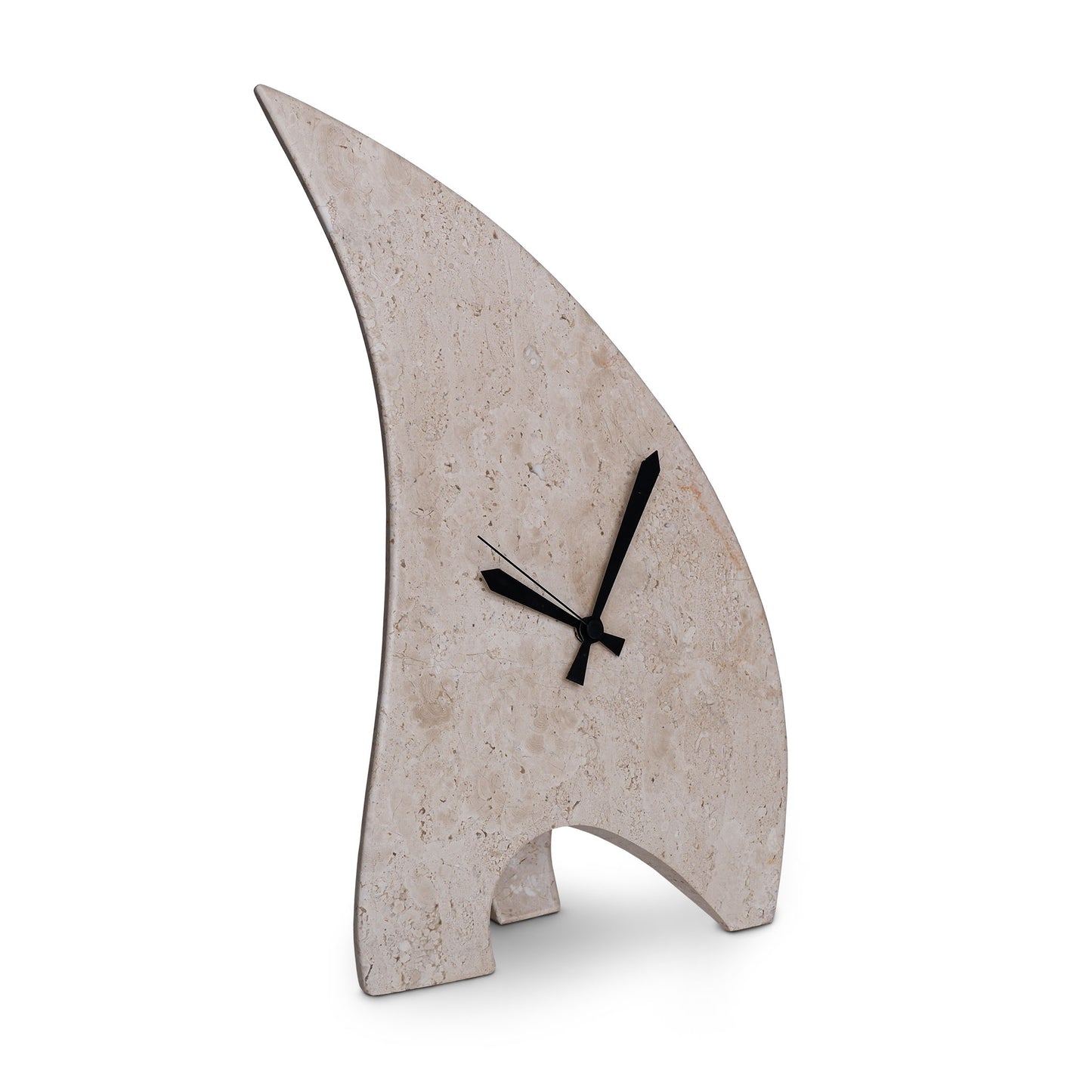 Orologio da tavolo Vela in pietra Marmo Bianco di Orosei vista prospettiva | Stone Art
