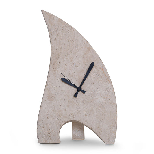 Orologio da tavolo Vela in pietra Marmo Bianco di Orosei vista frontale | Stone Art