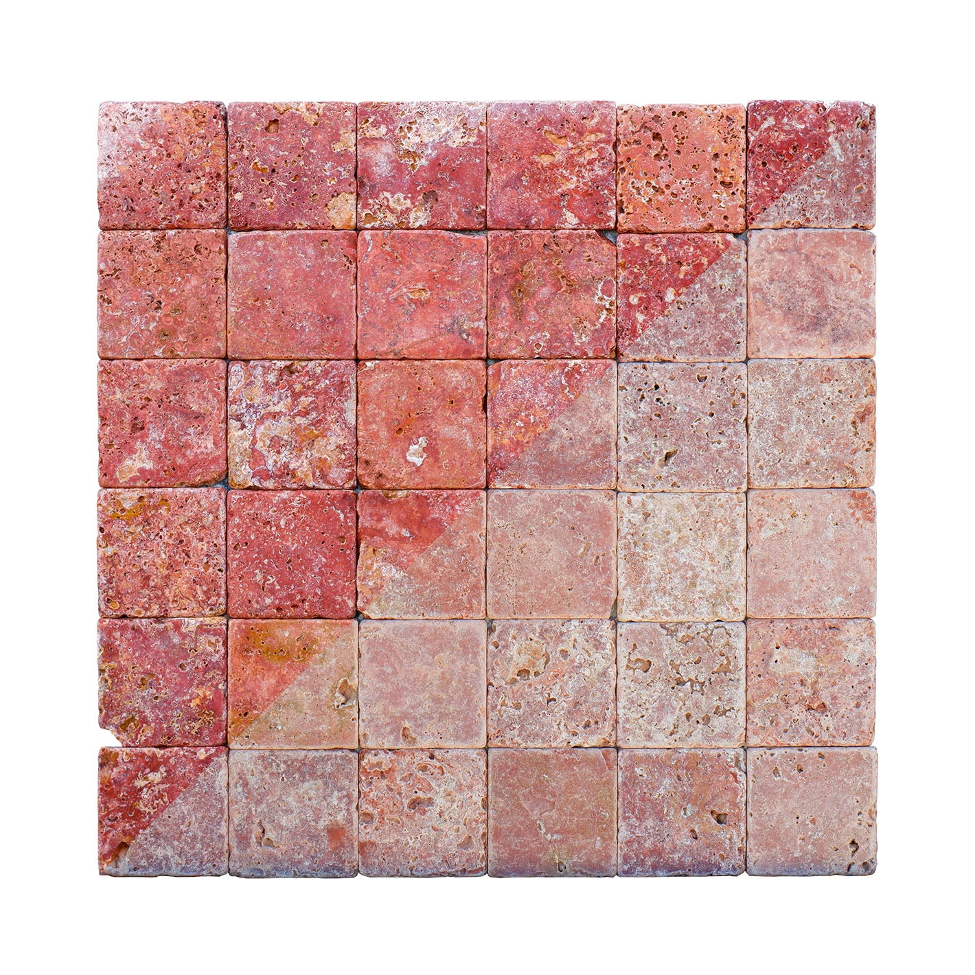 piastrelle per pavimenti e pareti in pietra naturale 10x10x1cm (0,5mq) travertino rosso 2°scelta