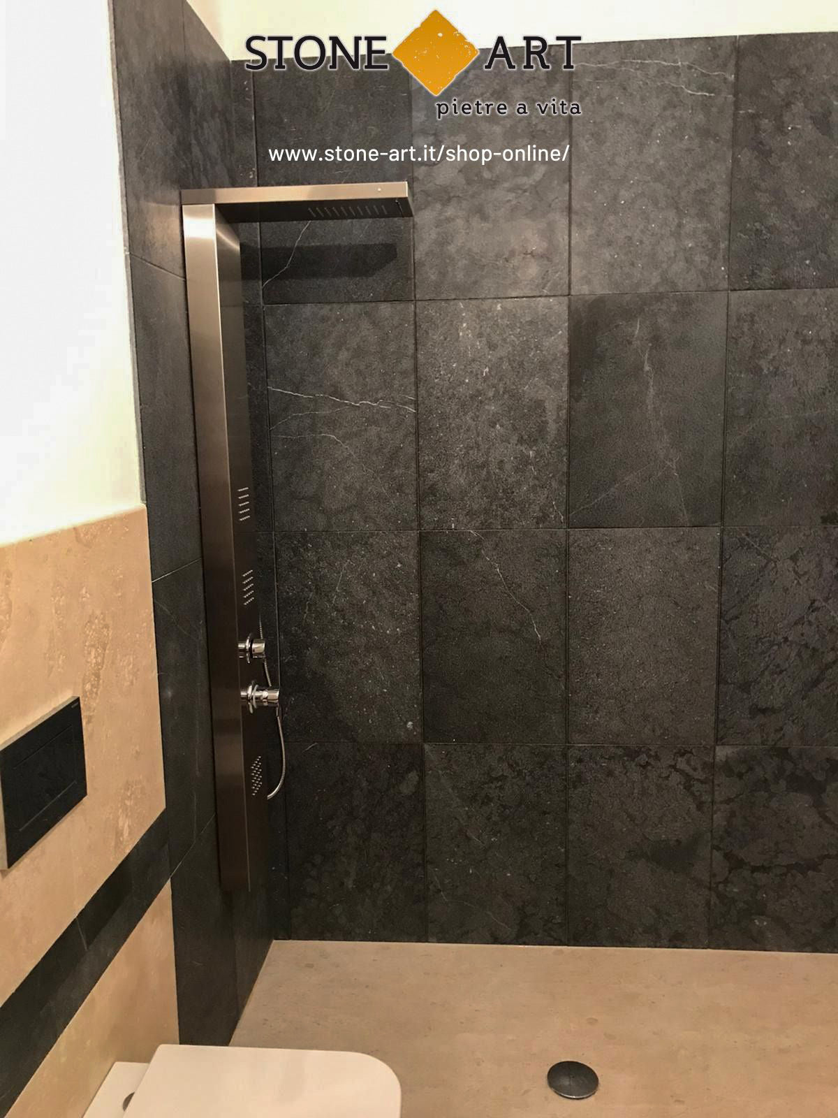 bagno parete doccia Piastrelle Pietra Marmo Nero 1,2x40,6X61cm | Stone Art