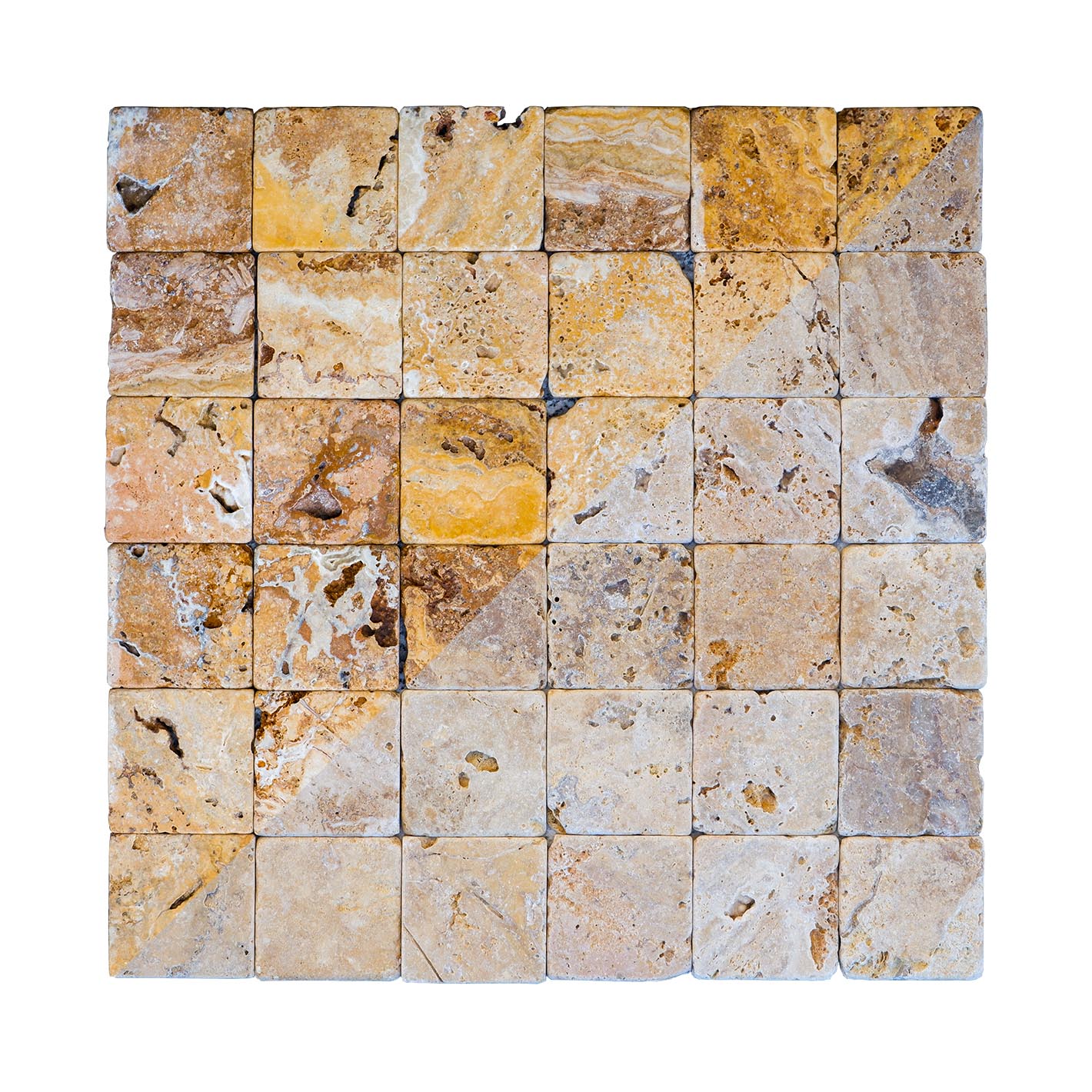 piastrelle per pavimenti e pareti in pietra naturale 10x10x1cm (0,5mq) travertino giallo 2°scelta