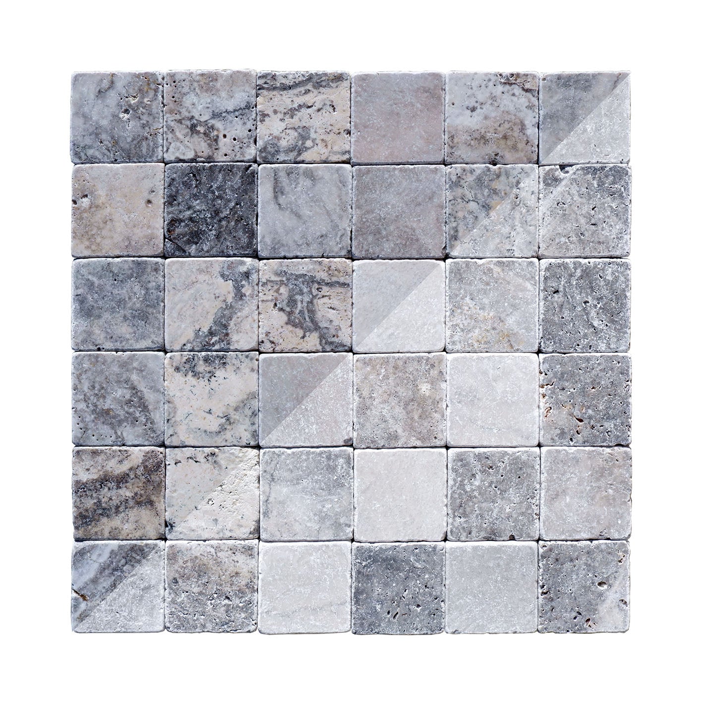 piastrelle per pavimenti e pareti in pietra naturale 10x10x1cm (0,5mq) travertino grigio silver
