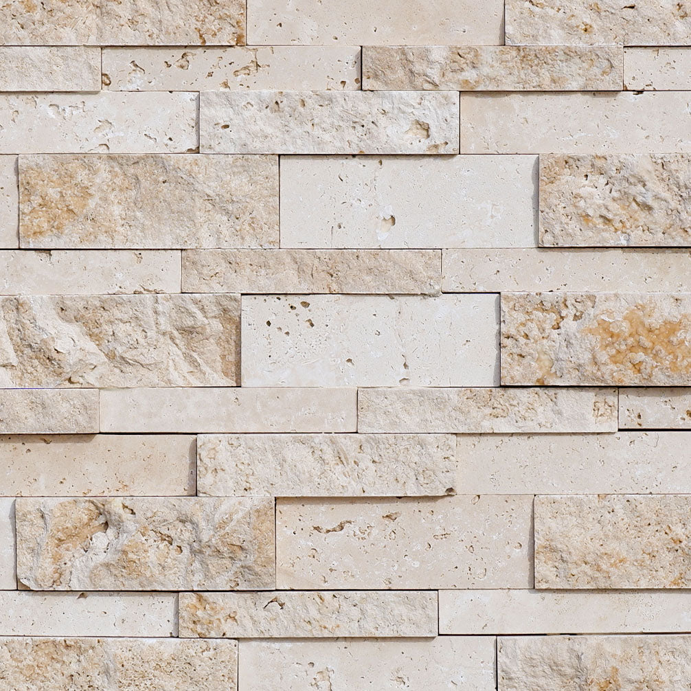 dettaglio Piastrelle Pietra Splitface Travertino Chiaro Assemblato | Stone Art