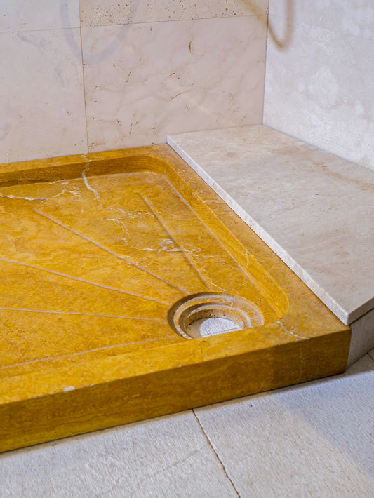 Piatto doccia Bagno in Pietra Travertino Giallo 80x80cm | Stone Art