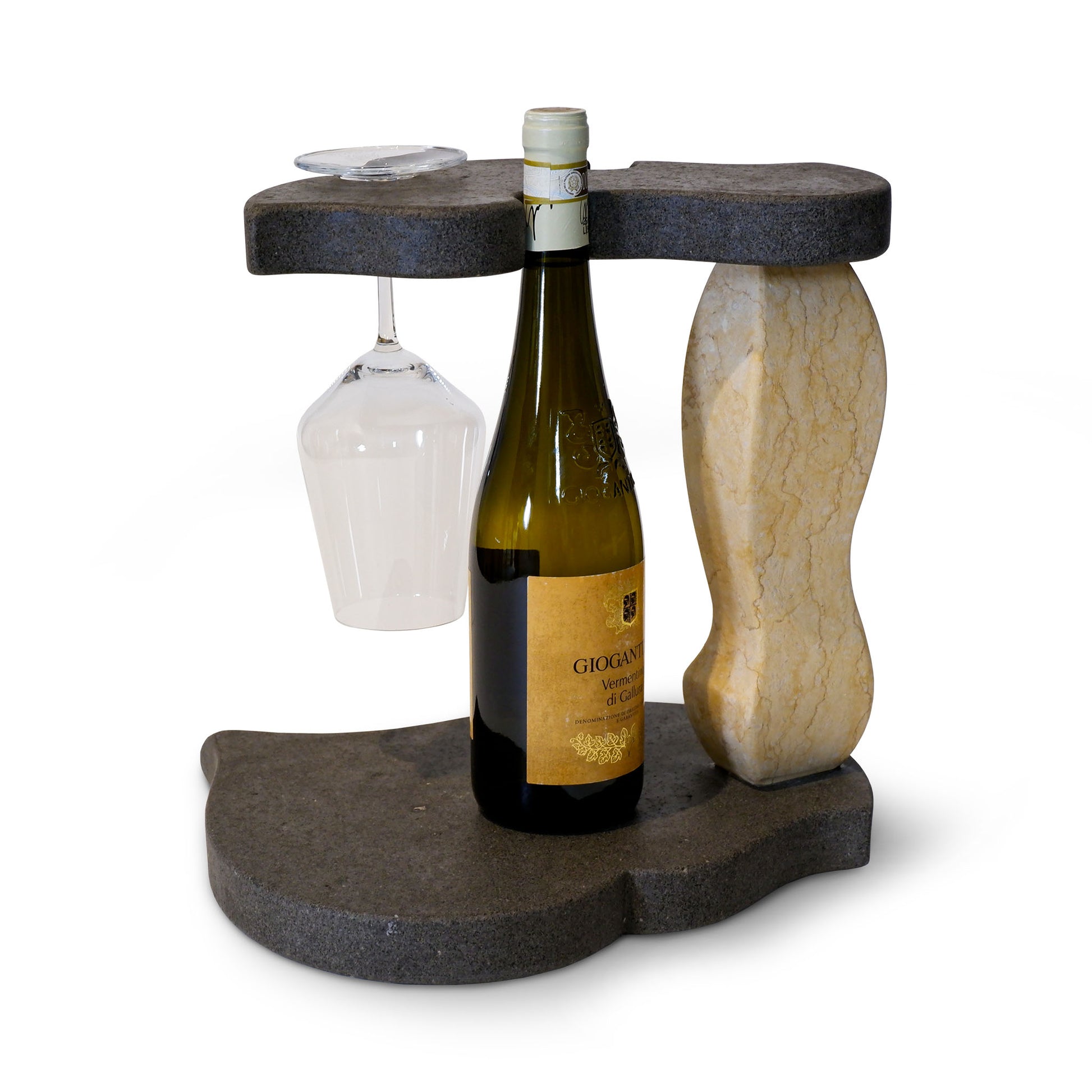 Portabottiglie Vino e Calici in pietra Basalto e Marmo Giallo | Stone Art